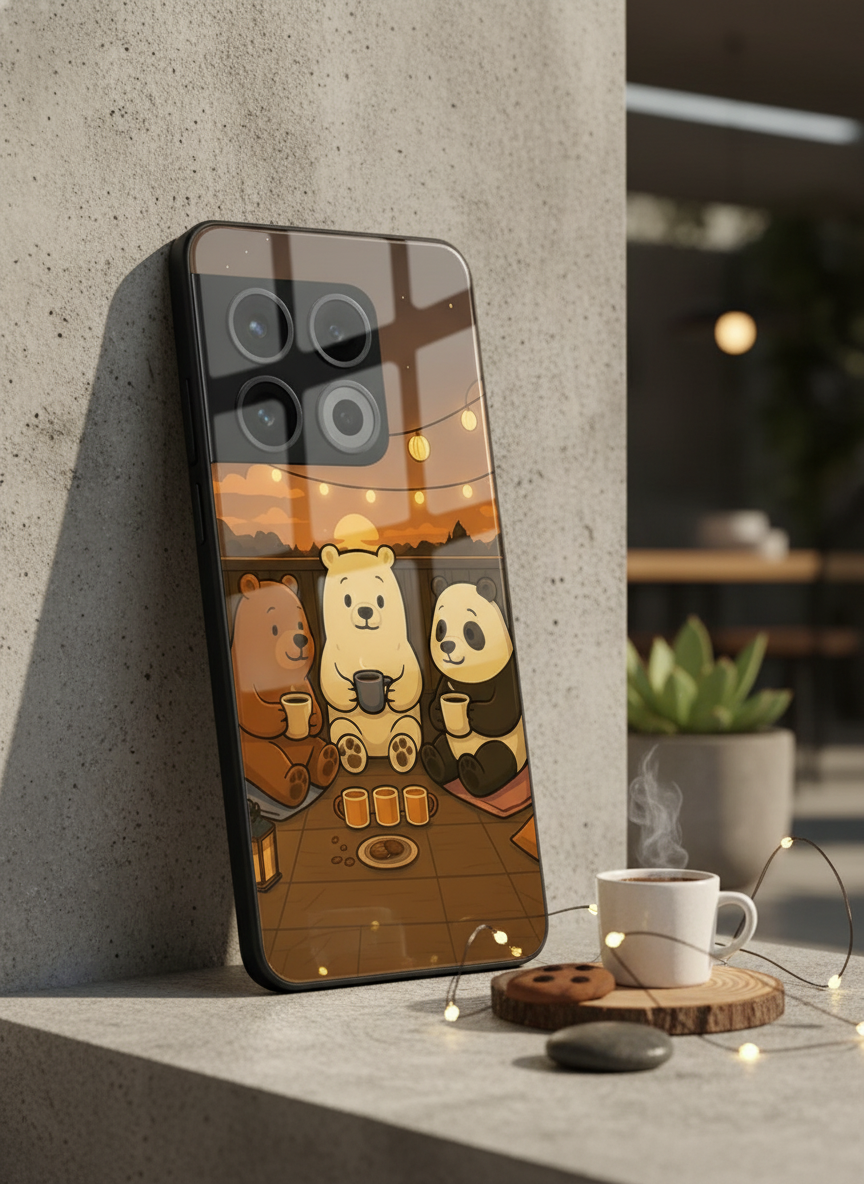 Tea Time Trio Glass Back Cover For One Plus 13, 12, 11, 10 The Case & Co India
