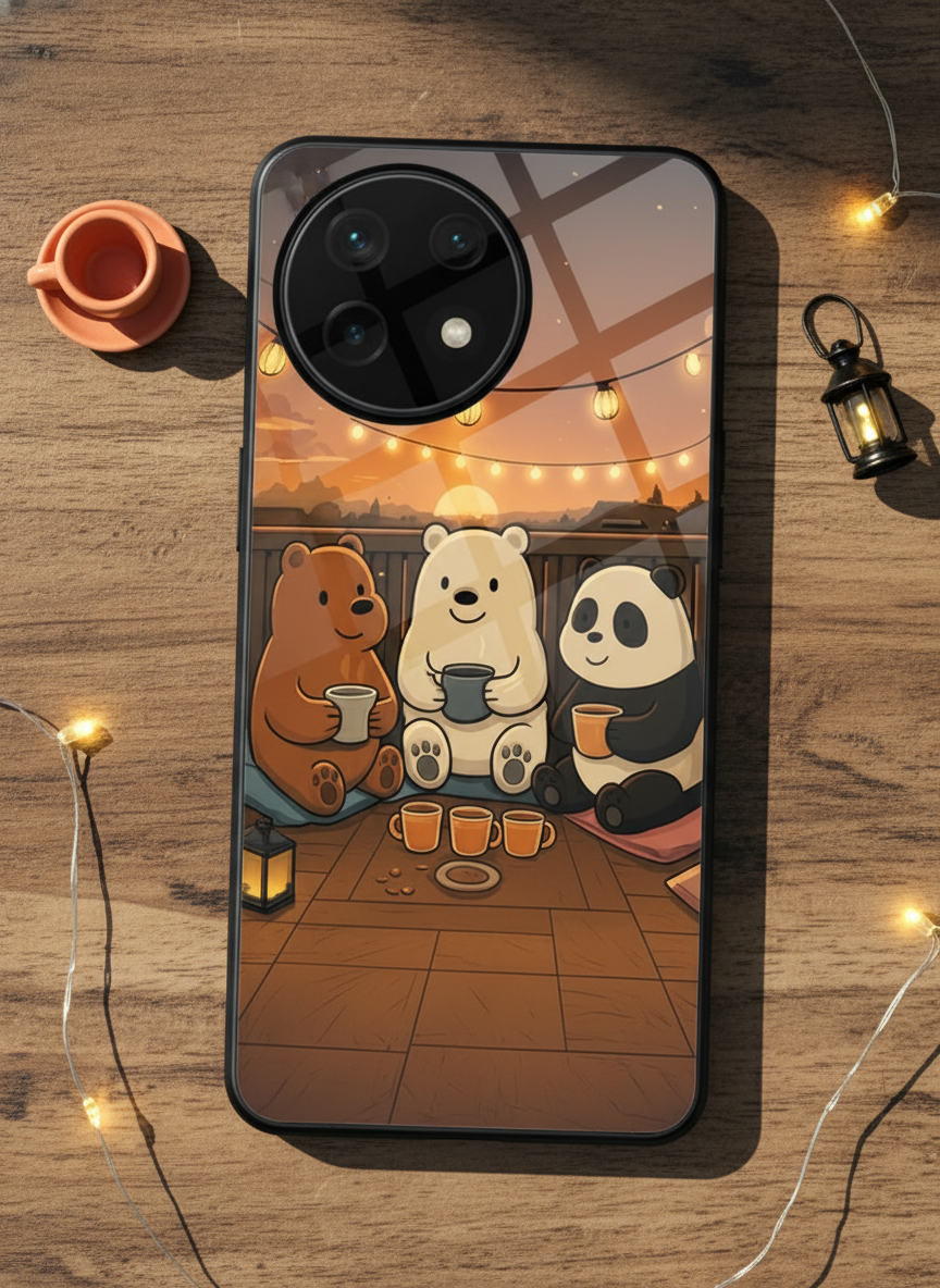 Tea Time Trio Glass Back Cover For One Plus 13, 12, 11, 10 The Case & Co India