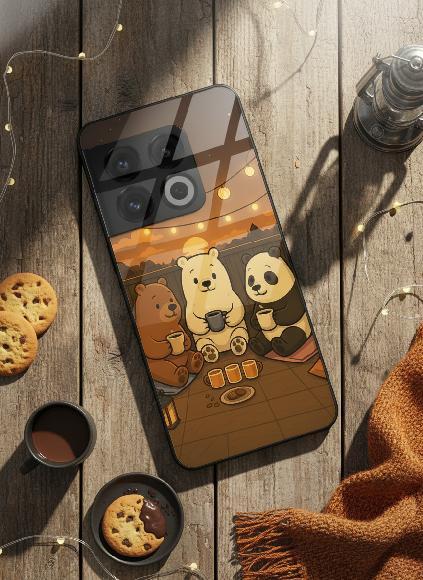 Tea Time Trio Glass Back Cover For One Plus 13, 12, 11, 10 The Case & Co India