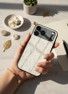 The Petal Sketch Mono Frame Glass Back Cover For iPhone 14-17 Models