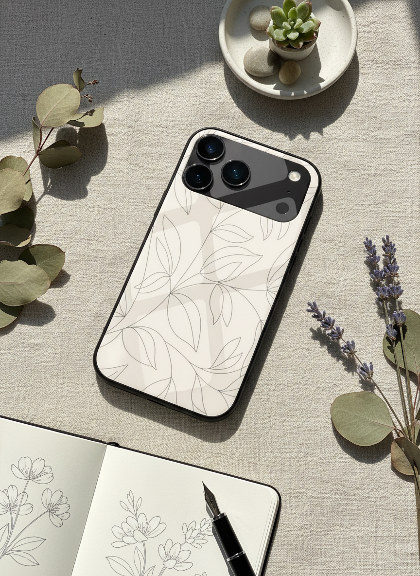 The Petal Sketch Premium Glass Back Cover For iPhone 14-17 Models The Case & Co India