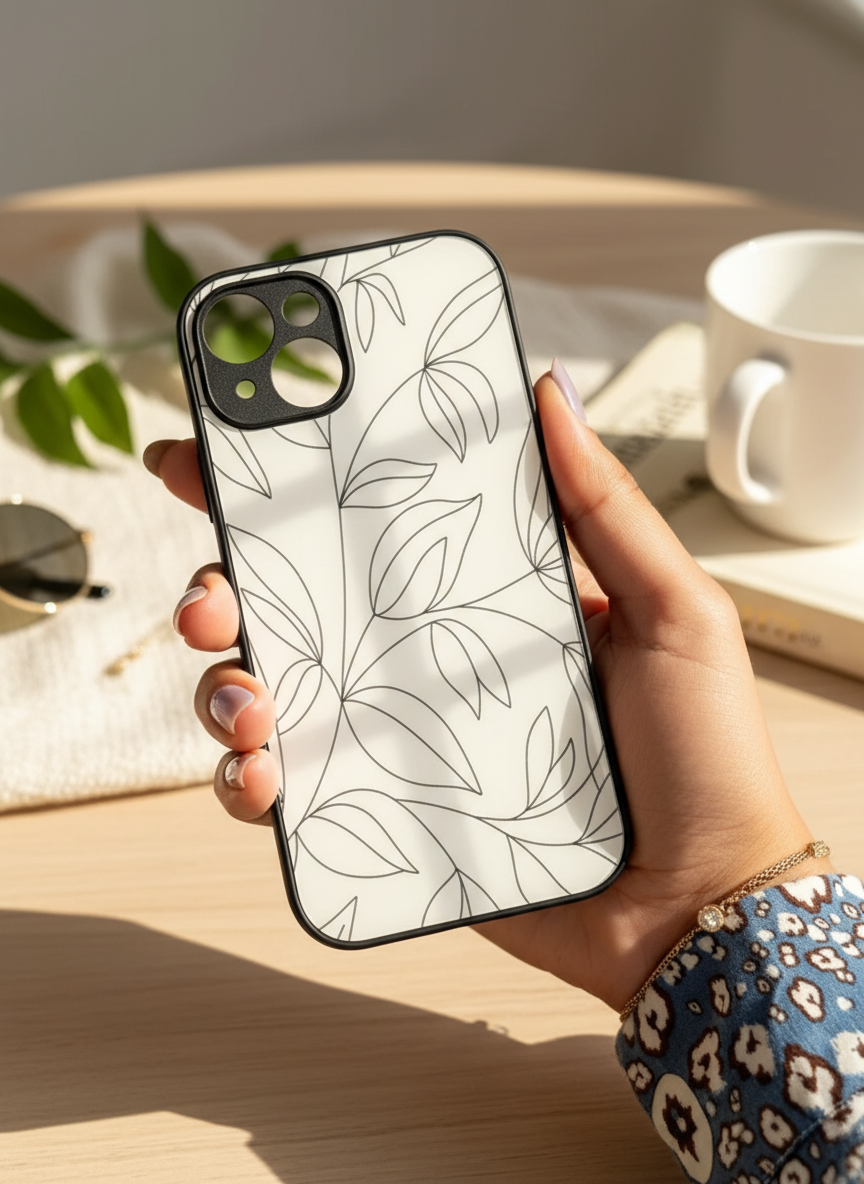 The Petal Sketch Premium Glass Back Cover For iPhone 14-17 Models The Case & Co India