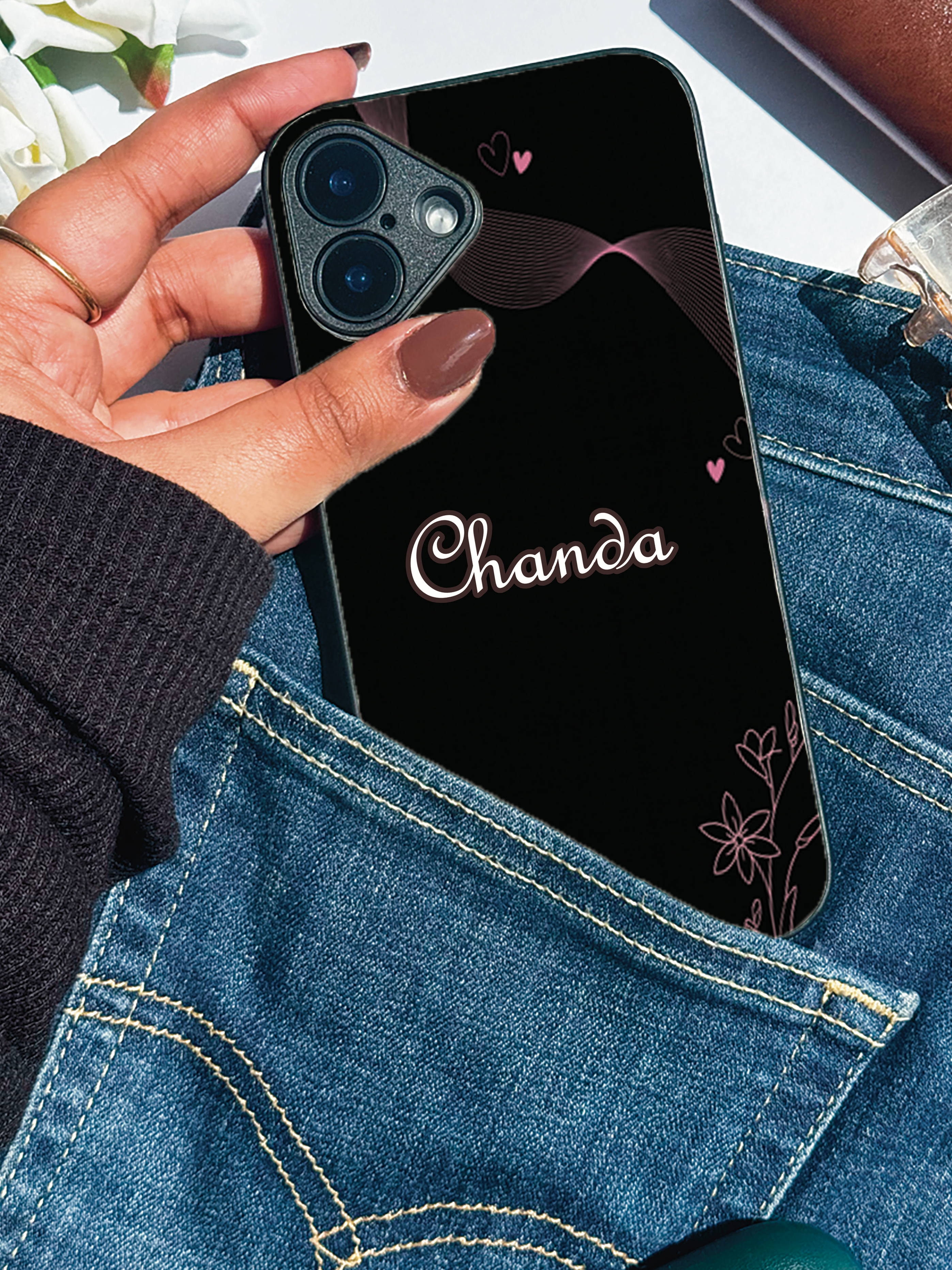 Velvet Bloom Personalised Name Premium Glass Back Cover For iPhone 11,12,13,14,15,16,17 Models The Case & Co