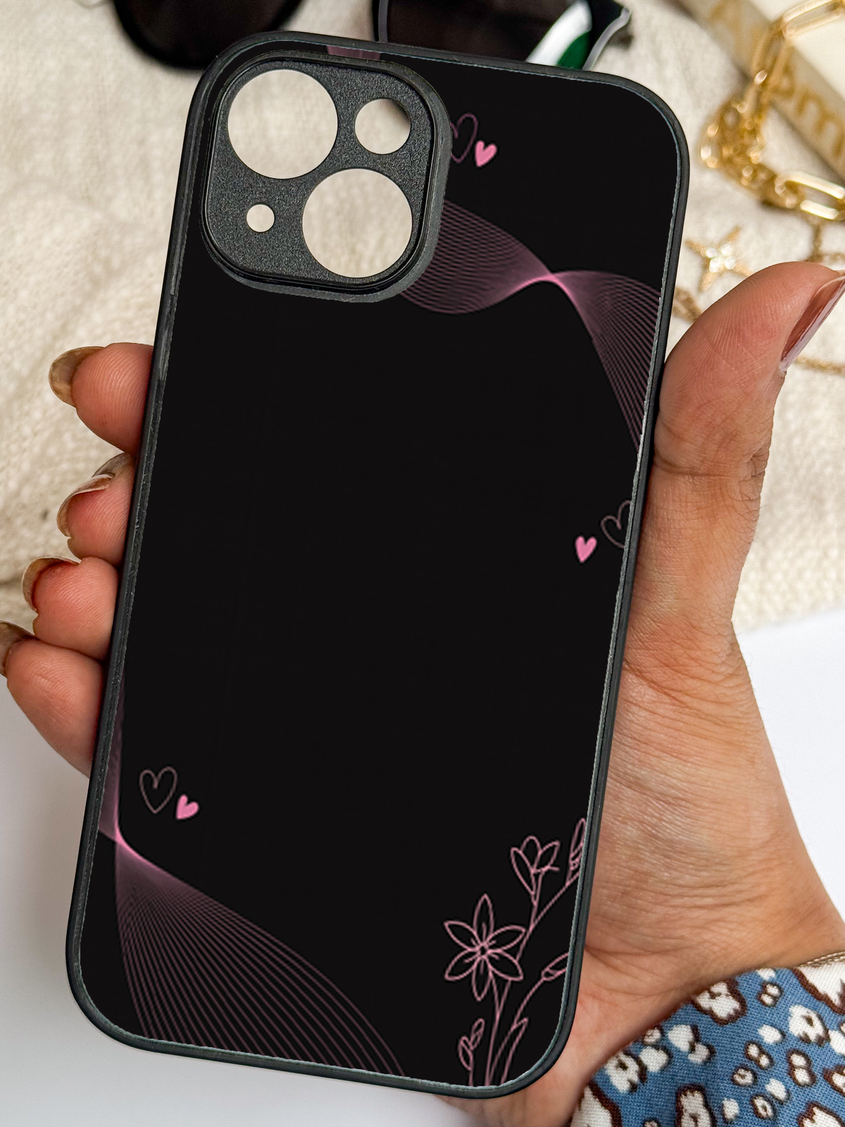 Velvet Bloom Personalised Name Premium Glass Back Cover For iPhone 14-17 Models The Case & Co India