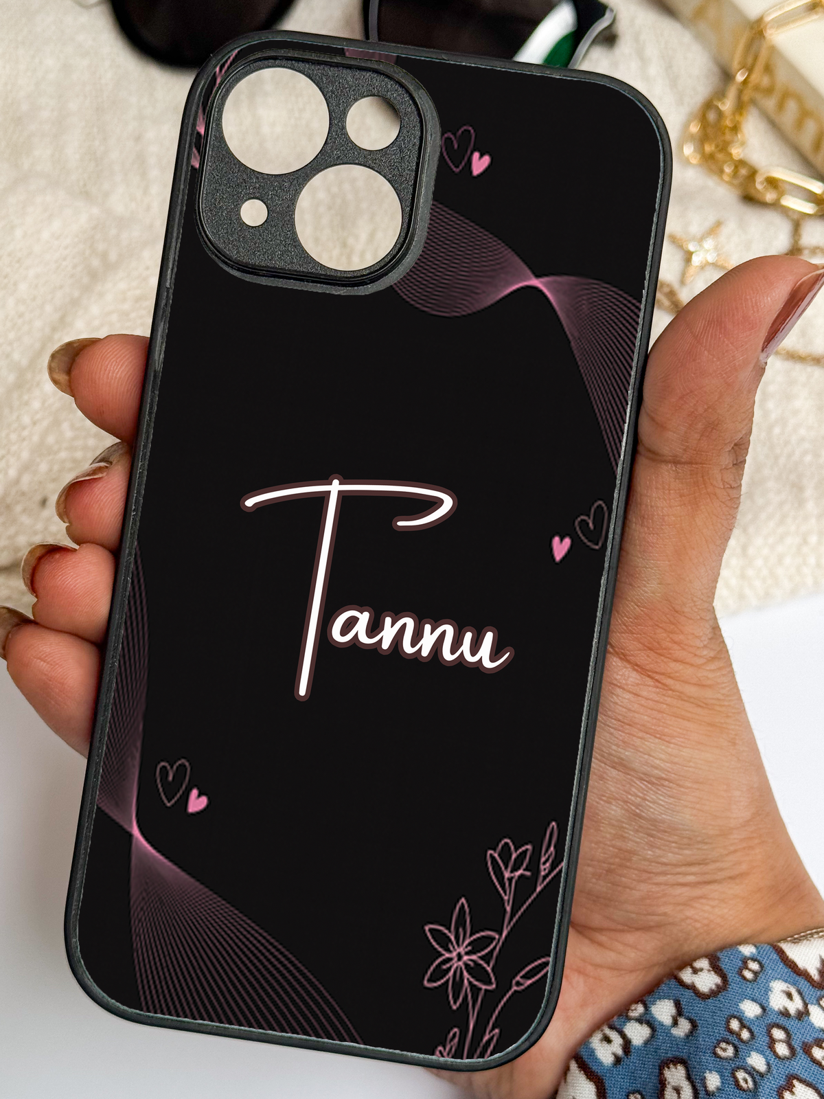 Velvet Bloom Personalised Name Premium Glass Back Cover For iPhone 14-17 Models The Case & Co India