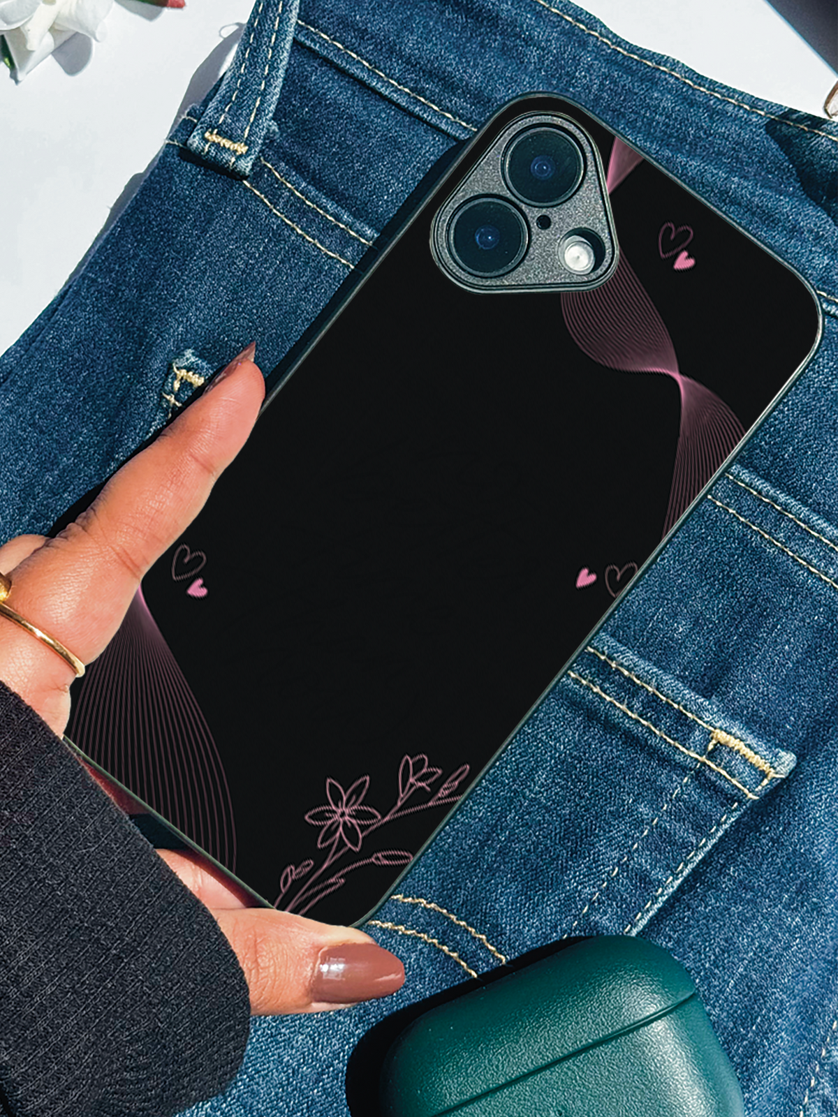 Velvet Bloom Personalised Name Premium Glass Back Cover For iPhone 14-17 Models The Case & Co India