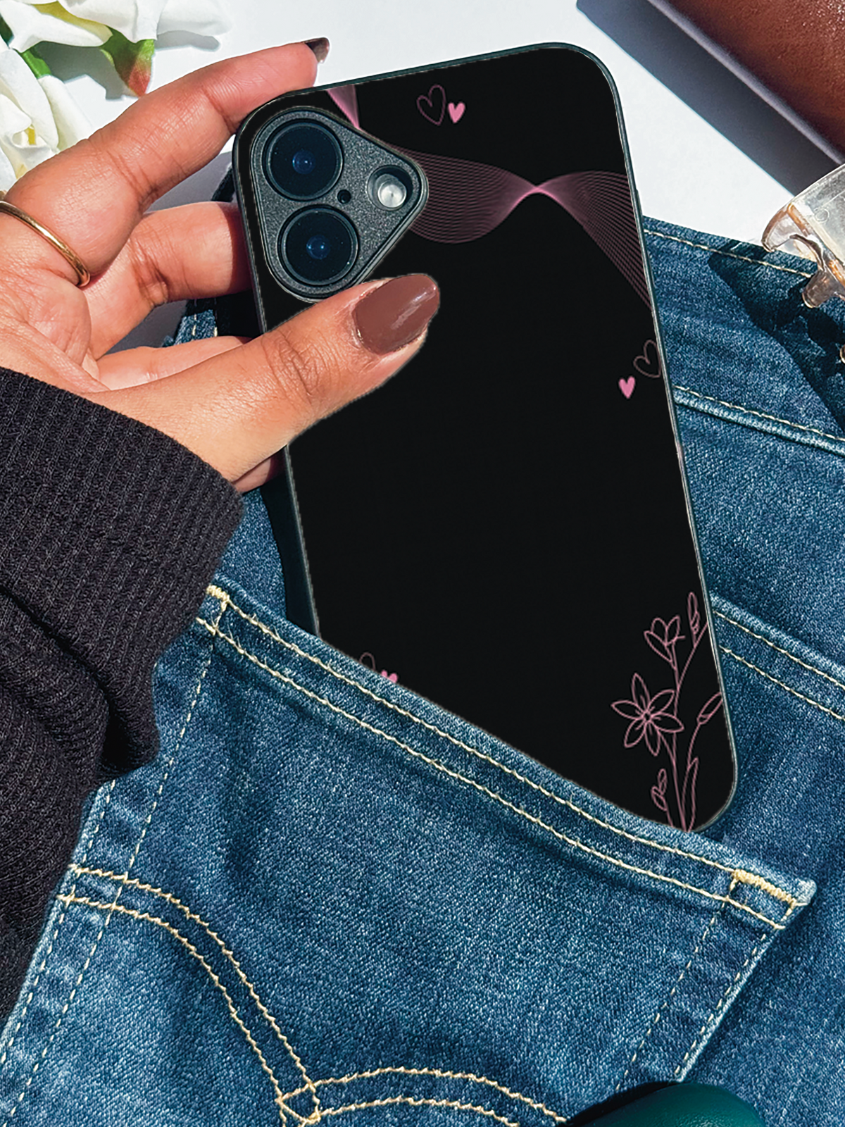 Velvet Bloom Personalised Name Premium Glass Back Cover For iPhone 14-17 Models The Case & Co India