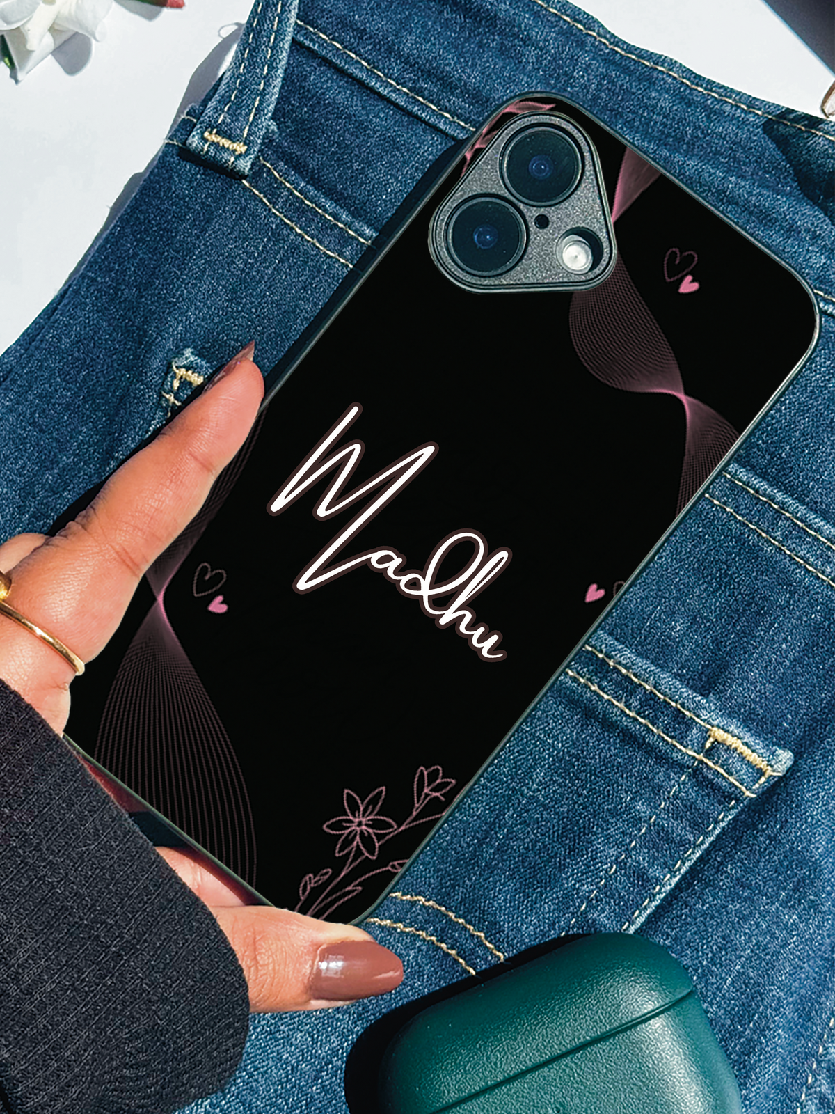 Velvet Bloom Personalised Name Premium Glass Back Cover For iPhone 14-17 Models The Case & Co India