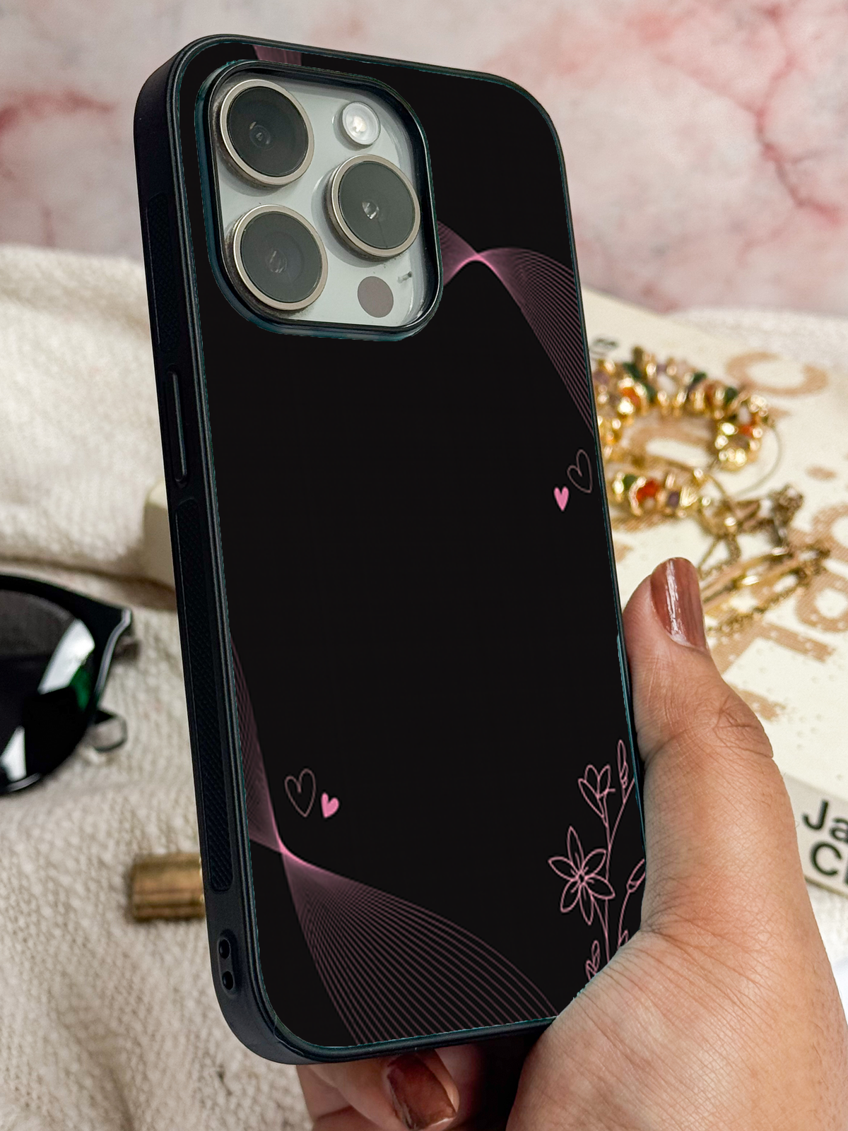 Velvet Bloom Personalised Name Premium Glass Back Cover For iPhone 14-17 Models The Case & Co India