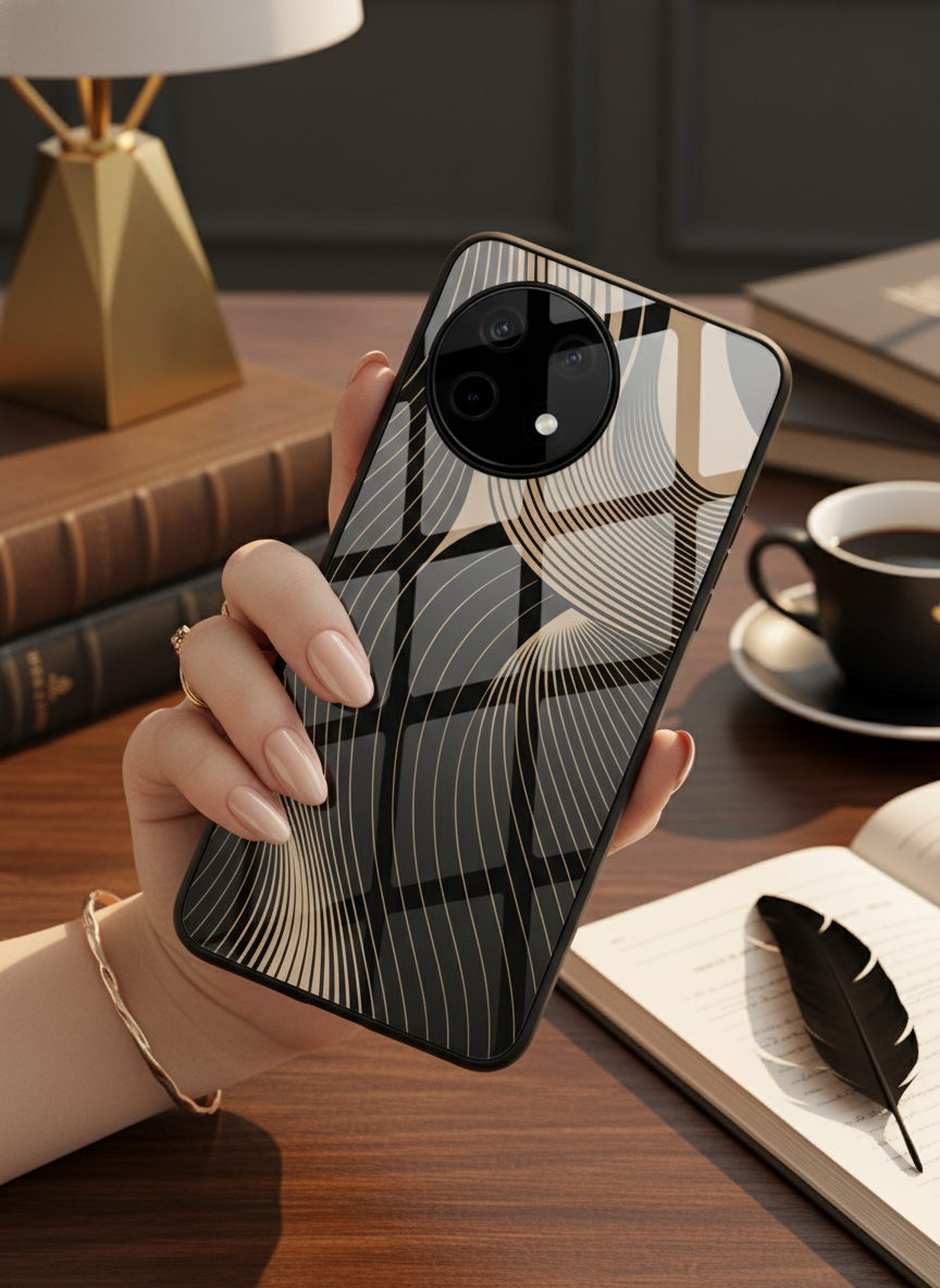 Aesthetic Swirls Premium Glass Back Cover For One Plus 13, 12, 11, 10, Nord Series