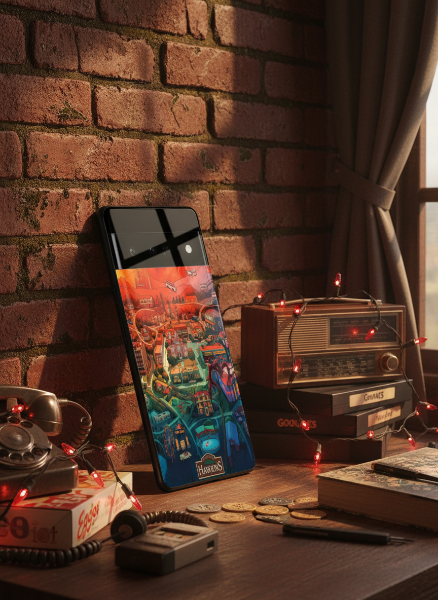 STRANGER THINGS- Hawkins Cinematic Map Premium Glass Back Cover For Google Pixel 7,8,9,10 Series