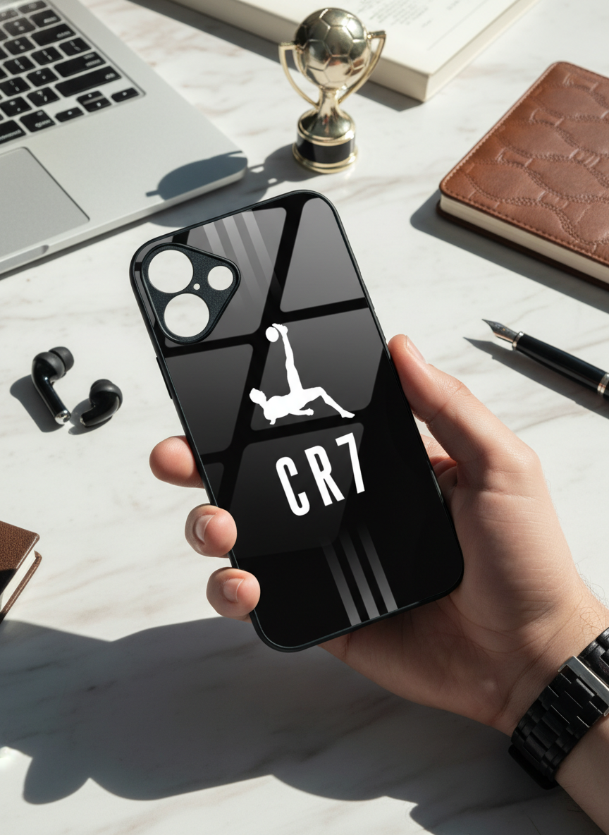 CR7 Legacy Premium Glass Back Cover For iPhone 11-17 Models