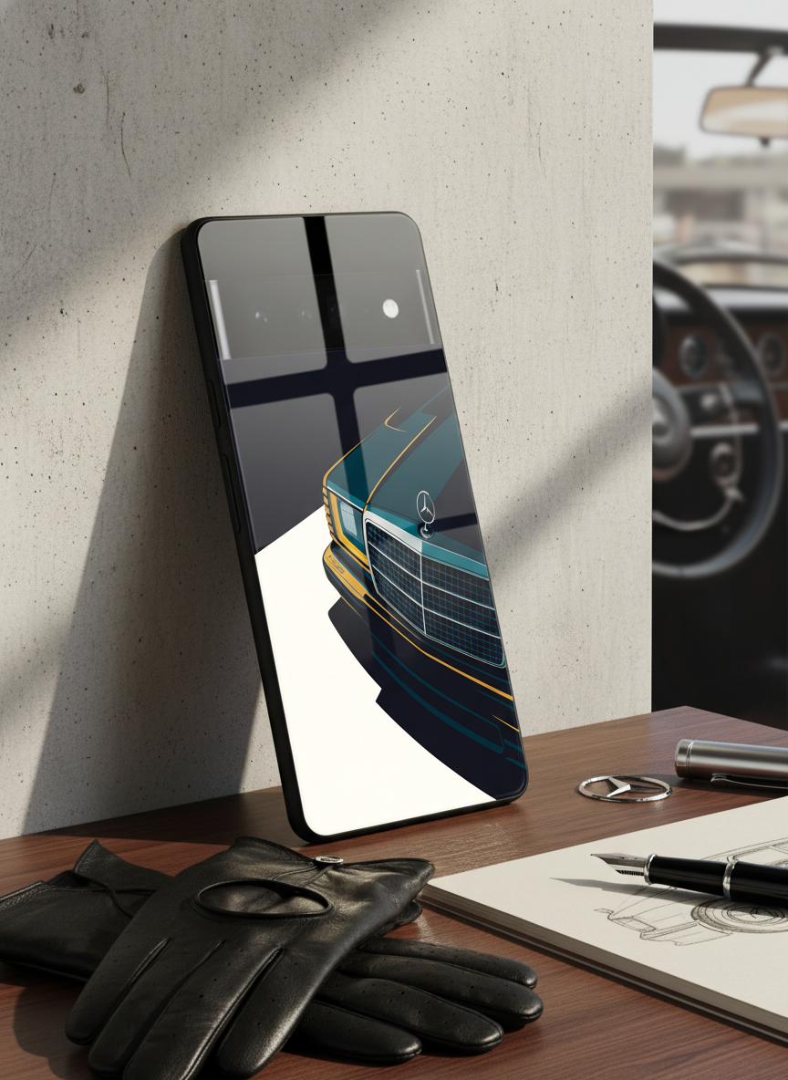 Minimal Car Sketch Premium Glass Back Cover For Google Pixel 7,8,9,10 Series
