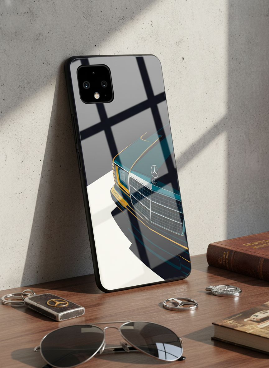 Minimal Car Sketch Premium Glass Back Cover For Google Pixel 7,8,9,10 Series