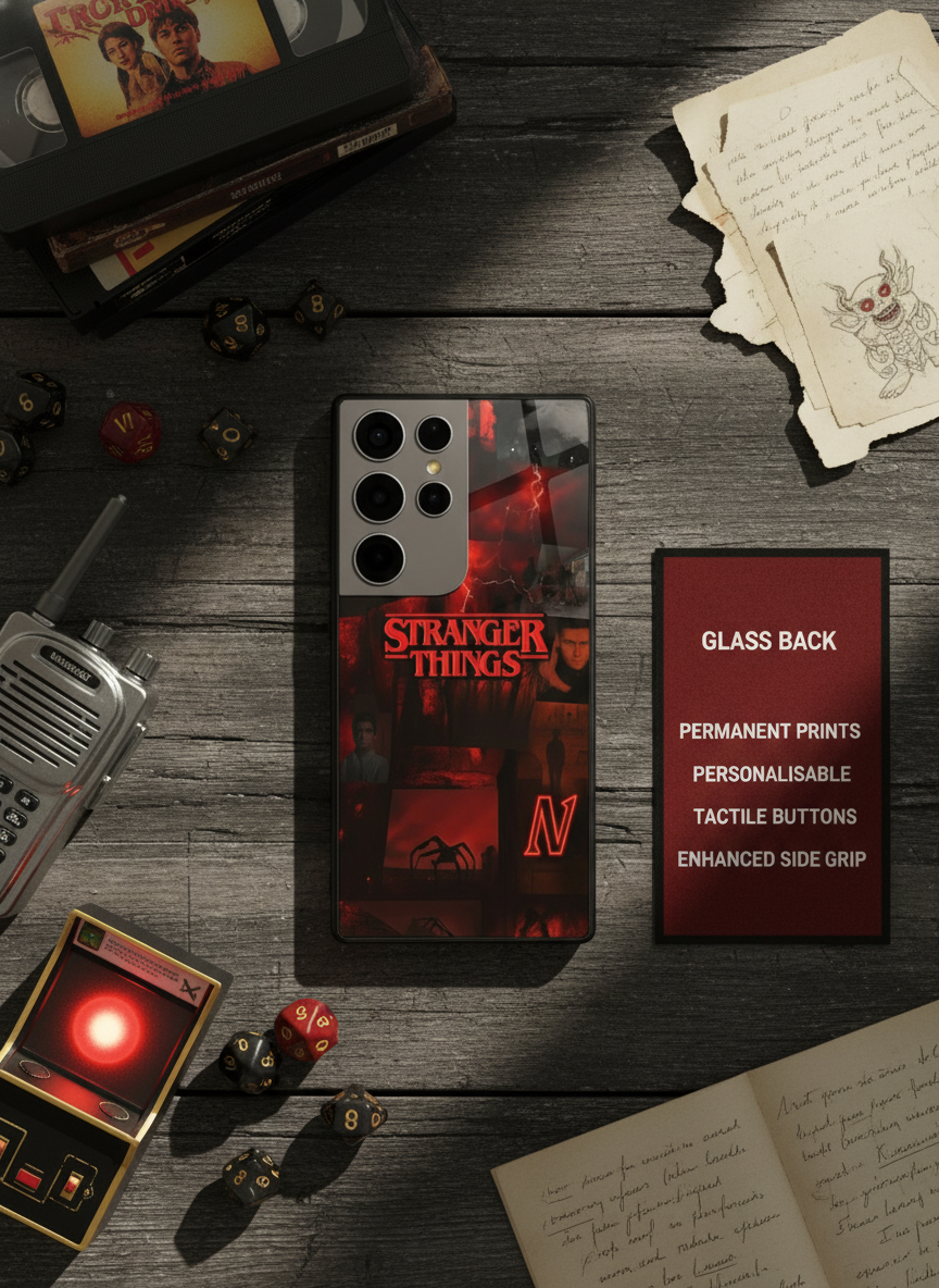 STRANGER THINGS- Red Realm Edit Premium Glass Back Cover For Galaxy S, A, M & F Series