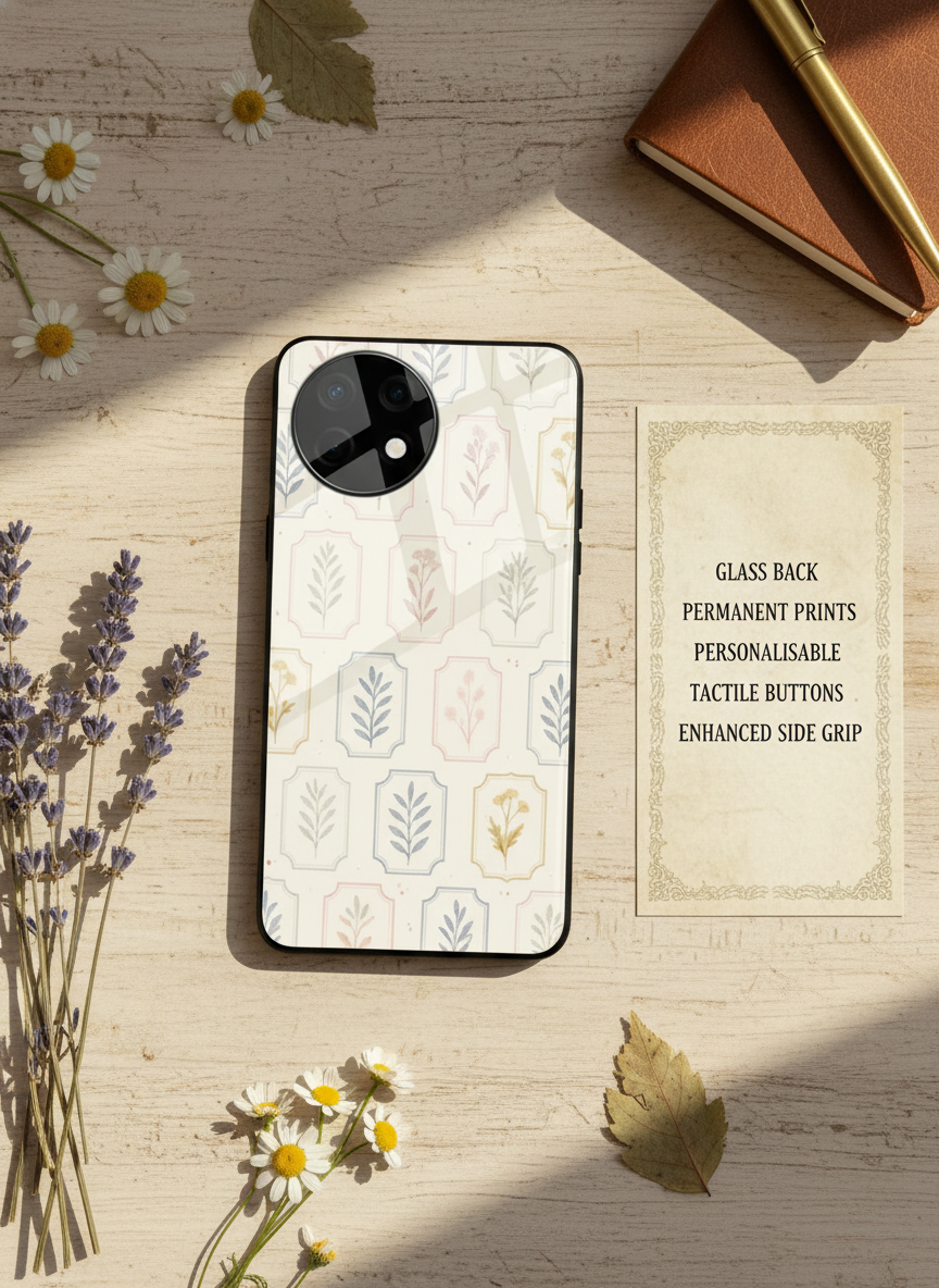 Floral Checks Premium Glass Back Cover For One Plus 13, 12, 11, 10, Nord Series