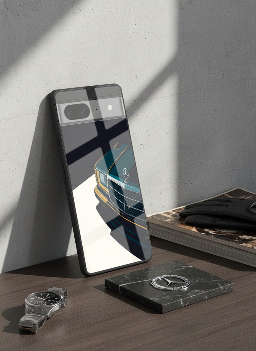 Minimal Car Sketch Premium Glass Back Cover For Google Pixel 7,8,9,10 Series