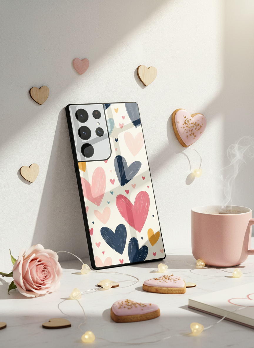 Painted Love Premium Glass Back Cover For Galaxy S, A, M & F Series