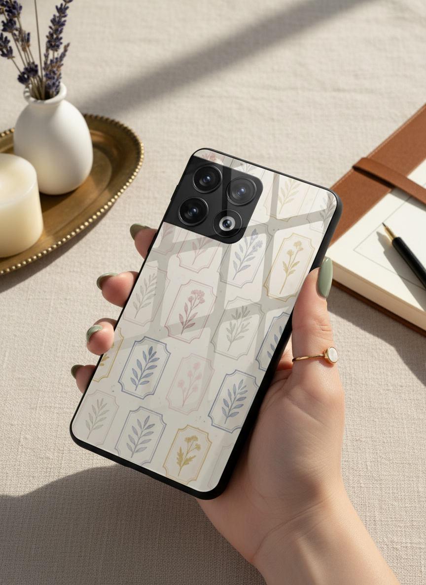 Floral Checks Premium Glass Back Cover For One Plus 13, 12, 11, 10, Nord Series