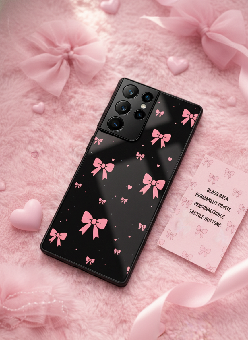 Dark Aesthetic Bows Premium Glass Back Cover For Galaxy S, A, M & F Series