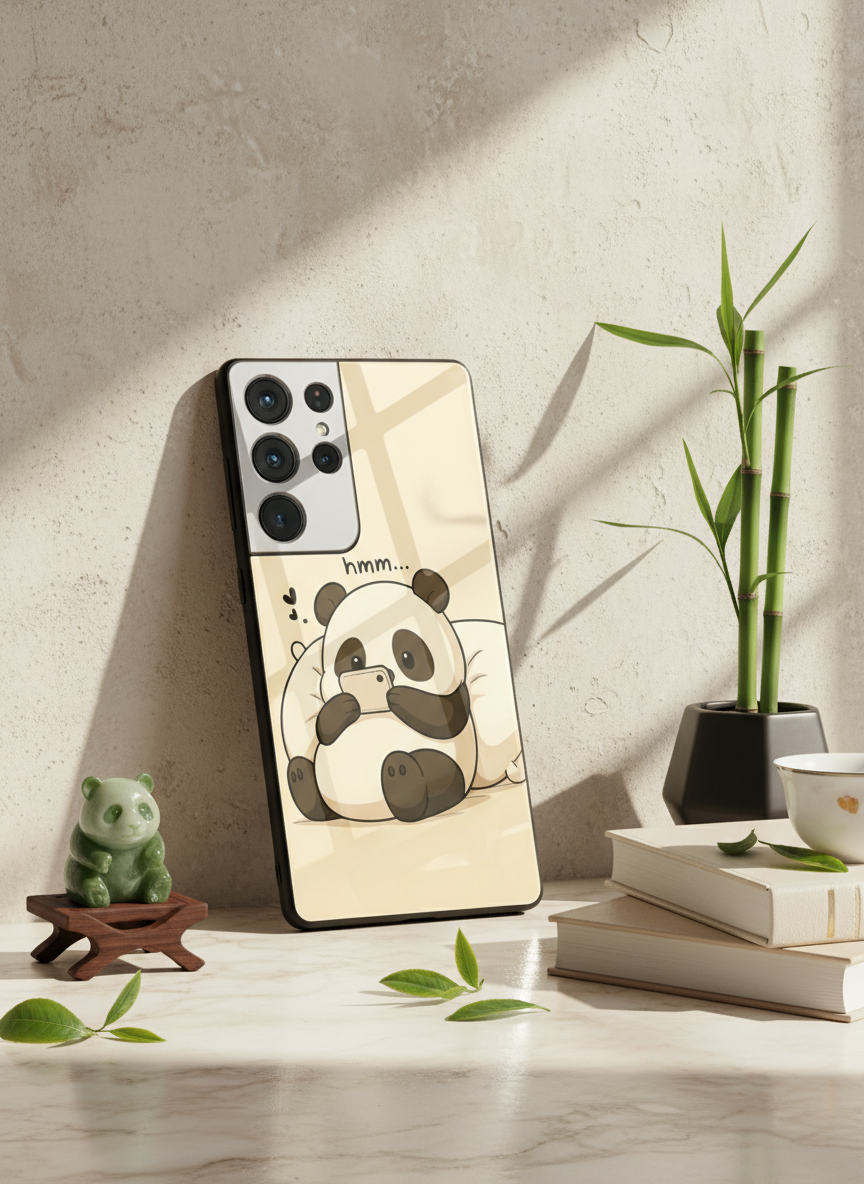 Hmm Panda Premium Glass Back Cover For Galaxy S, A, M & F Series