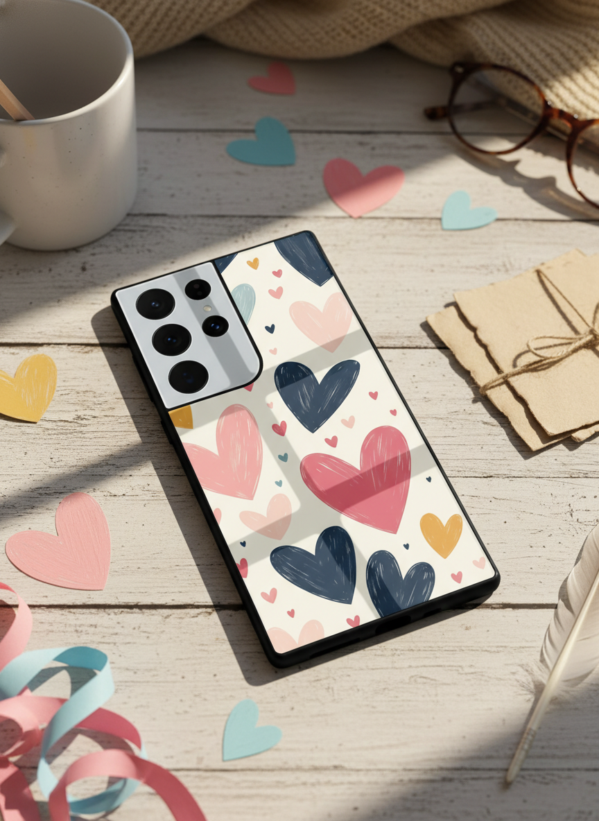 Painted Love Premium Glass Back Cover For Galaxy S, A, M & F Series