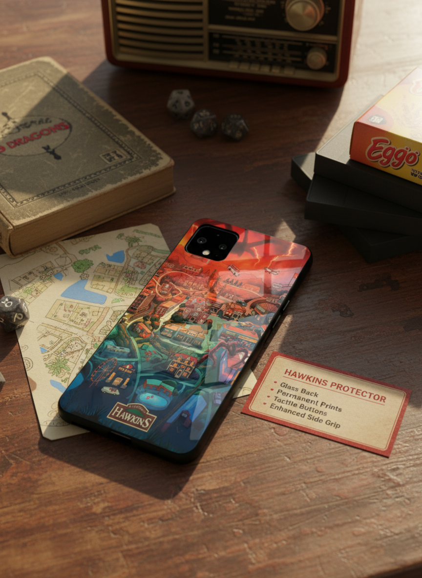 STRANGER THINGS- Hawkins Cinematic Map Premium Glass Back Cover For Google Pixel 7,8,9,10 Series
