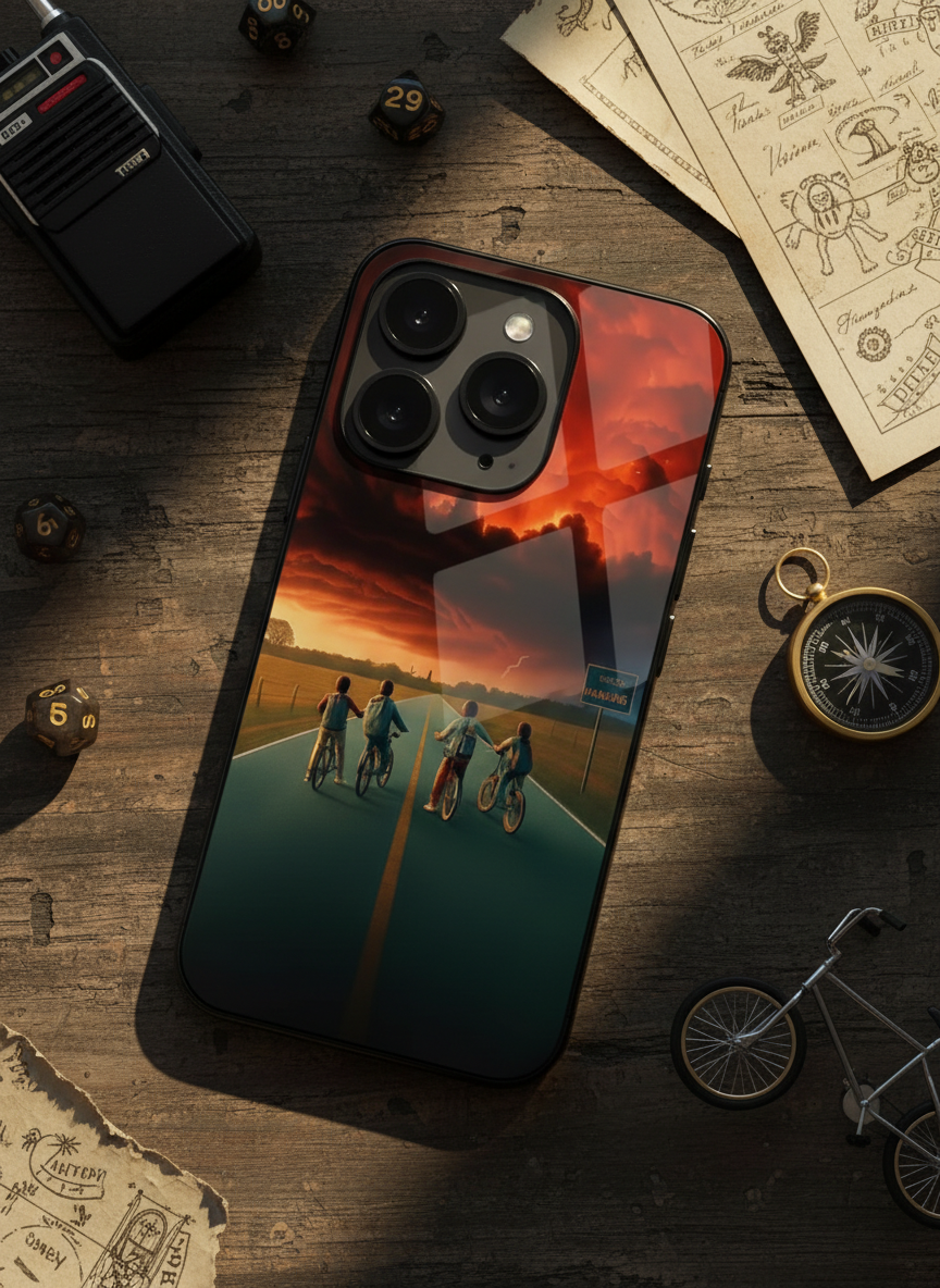 STRANGER THINGS- The Four Riders Premium Glass Back Cover For iPhone 11-17 Models