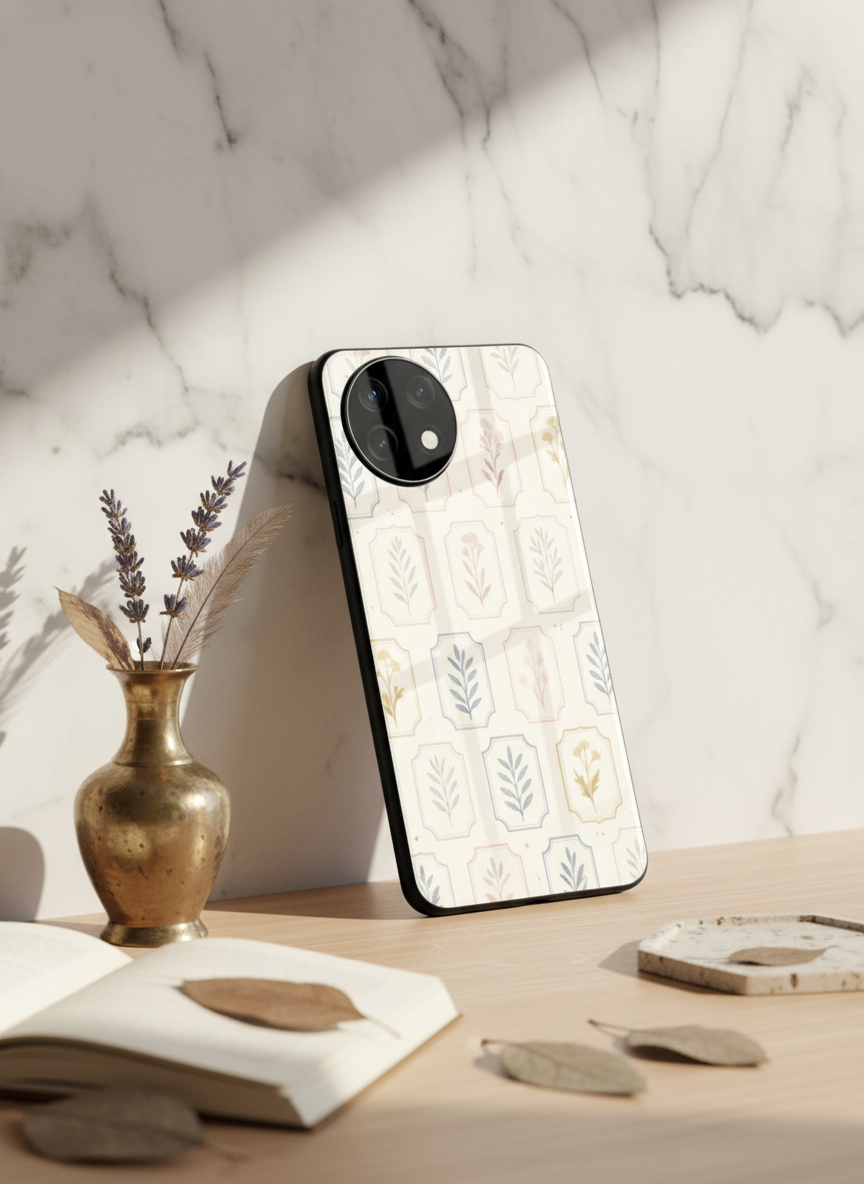 Floral Checks Premium Glass Back Cover For One Plus 13, 12, 11, 10, Nord Series