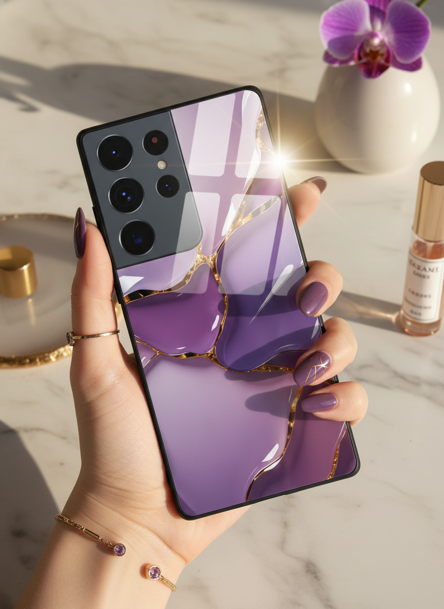 Amethyst Glaze Premium Glass Back Cover For Galaxy S, A, M & F Series