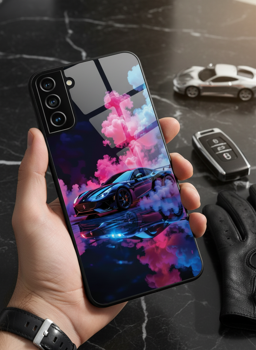 Smoke Racer Premium Glass Back Cover For Galaxy S, A, M & F Series