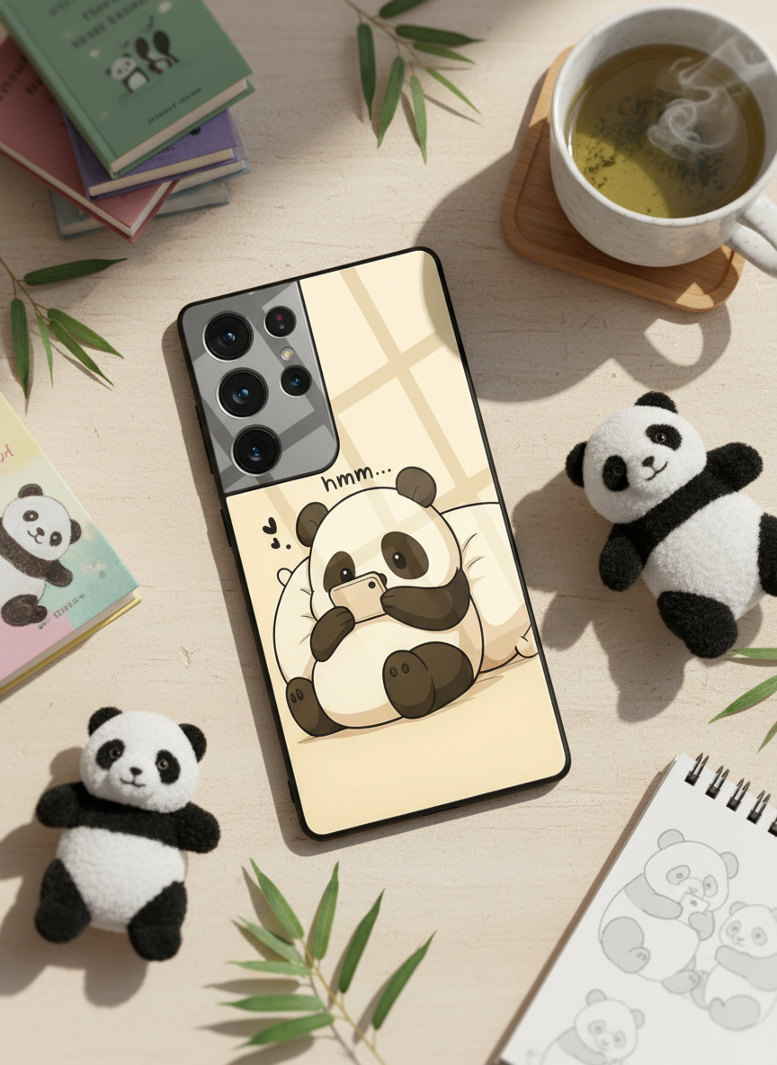 Hmm Panda Premium Glass Back Cover For Galaxy S, A, M & F Series