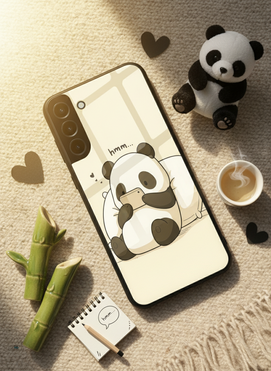 Hmm Panda Premium Glass Back Cover For Galaxy S, A, M & F Series
