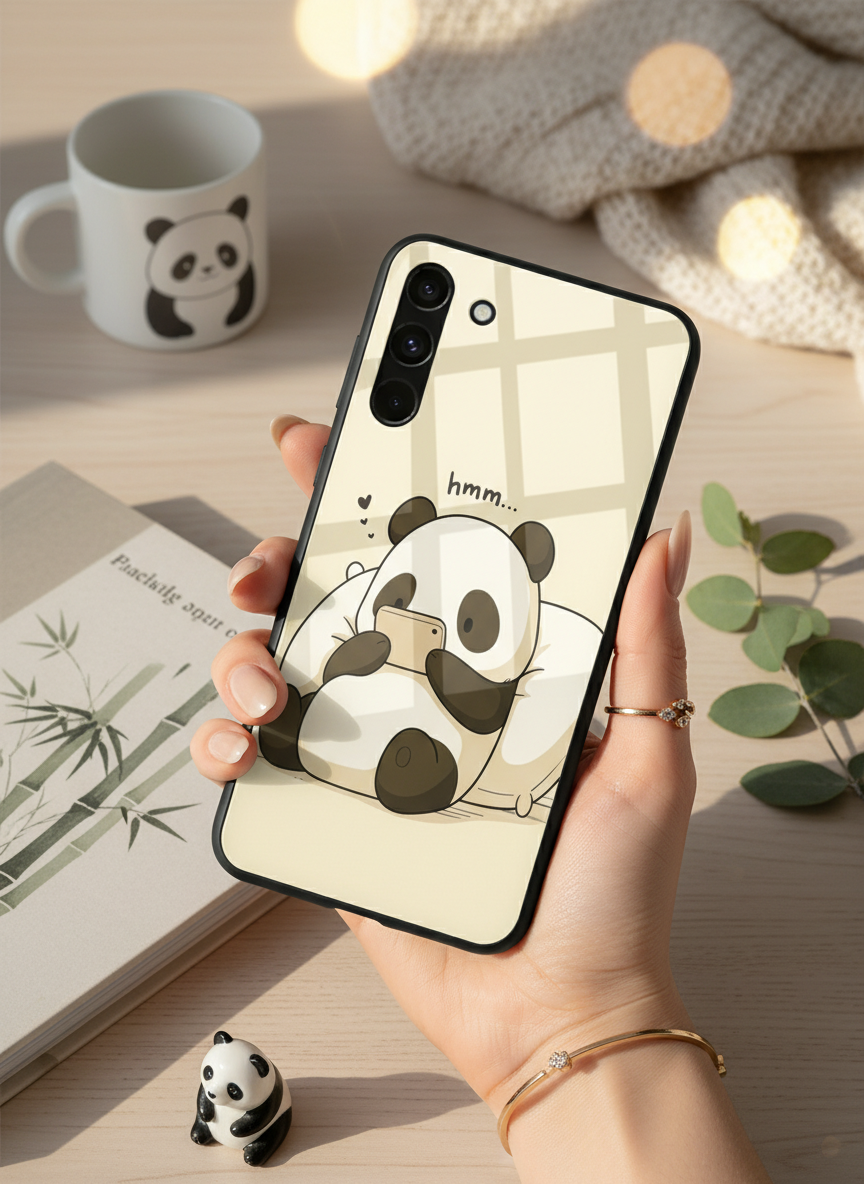 Hmm Panda Premium Glass Back Cover For Galaxy S, A, M & F Series