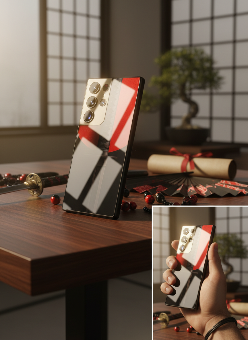 Katana Shot Abstract Premium Glass Back Cover For Galaxy S, A, M & F Series