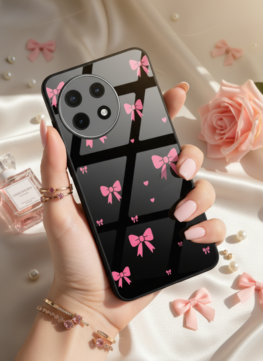 Glam Bow Premium Glass Back Cover For One Plus 13, 12, 11, 10, Nord Series