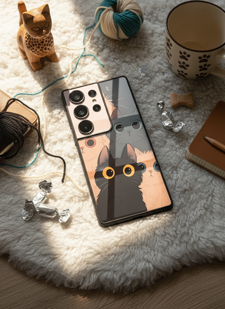 Kitty Mania  Premium Glass Back Cover For Galaxy S, A, M & F Series