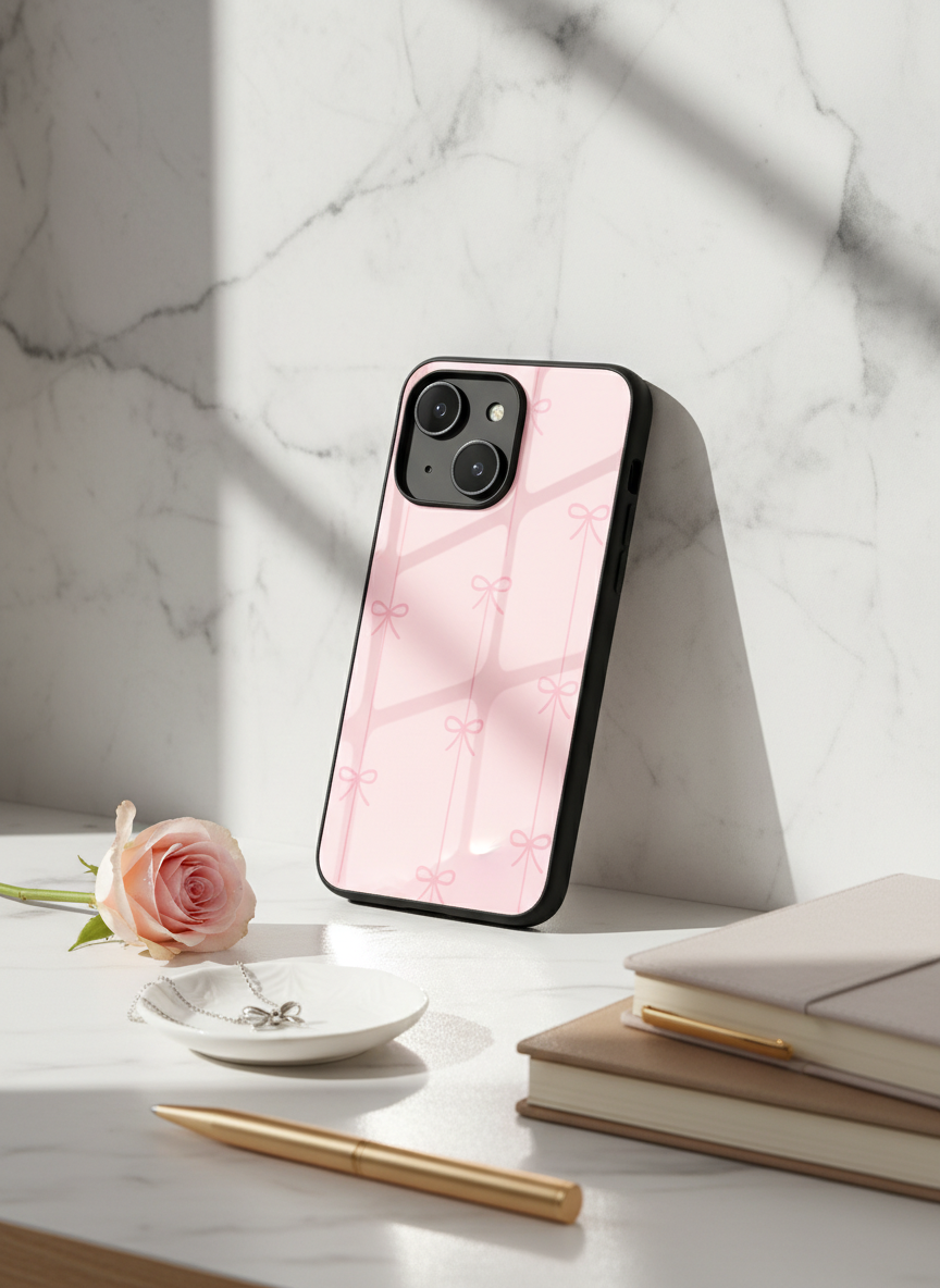 Bows Stripes Premium Glass Back Cover For iPhone 11-17 Models