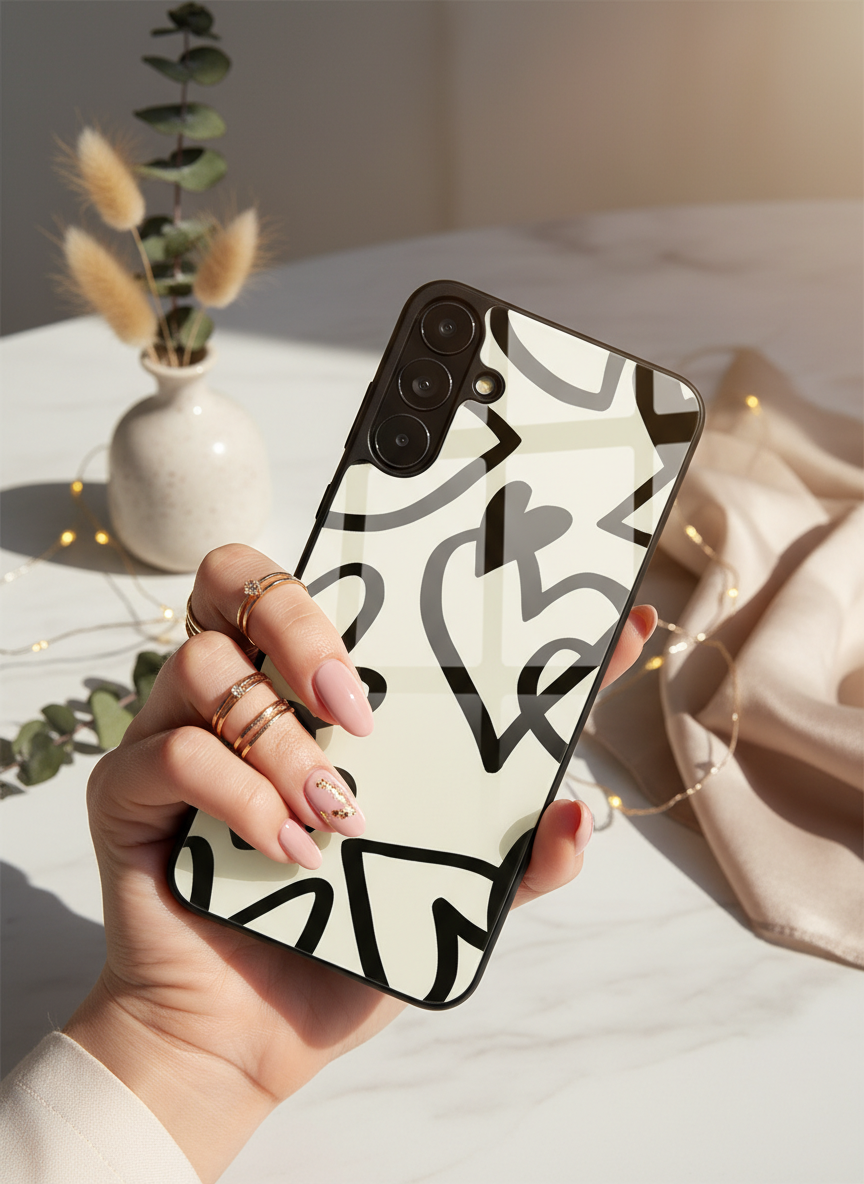 Black Heart Beut Premium Glass Back Cover For Galaxy S, A, M & F Series