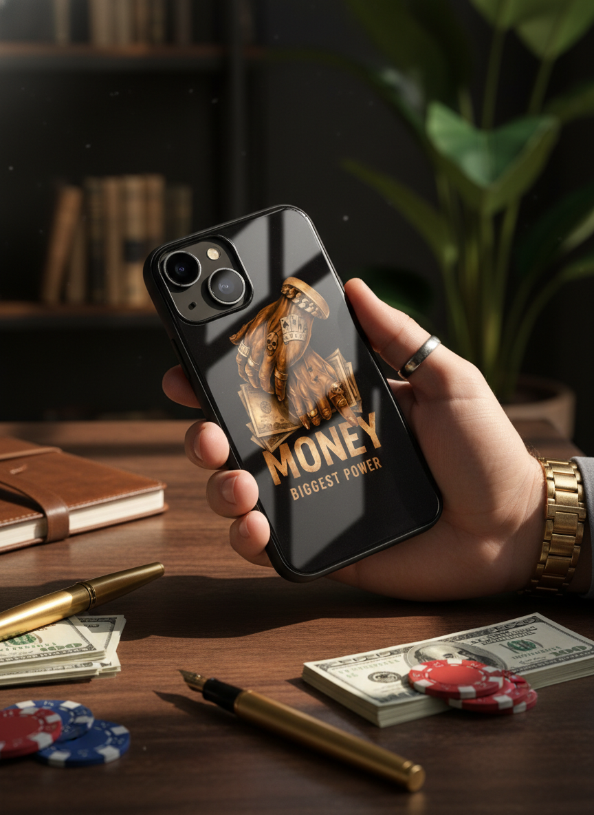 Cash Command Premium Glass Back Cover For iPhone 11-17 Models