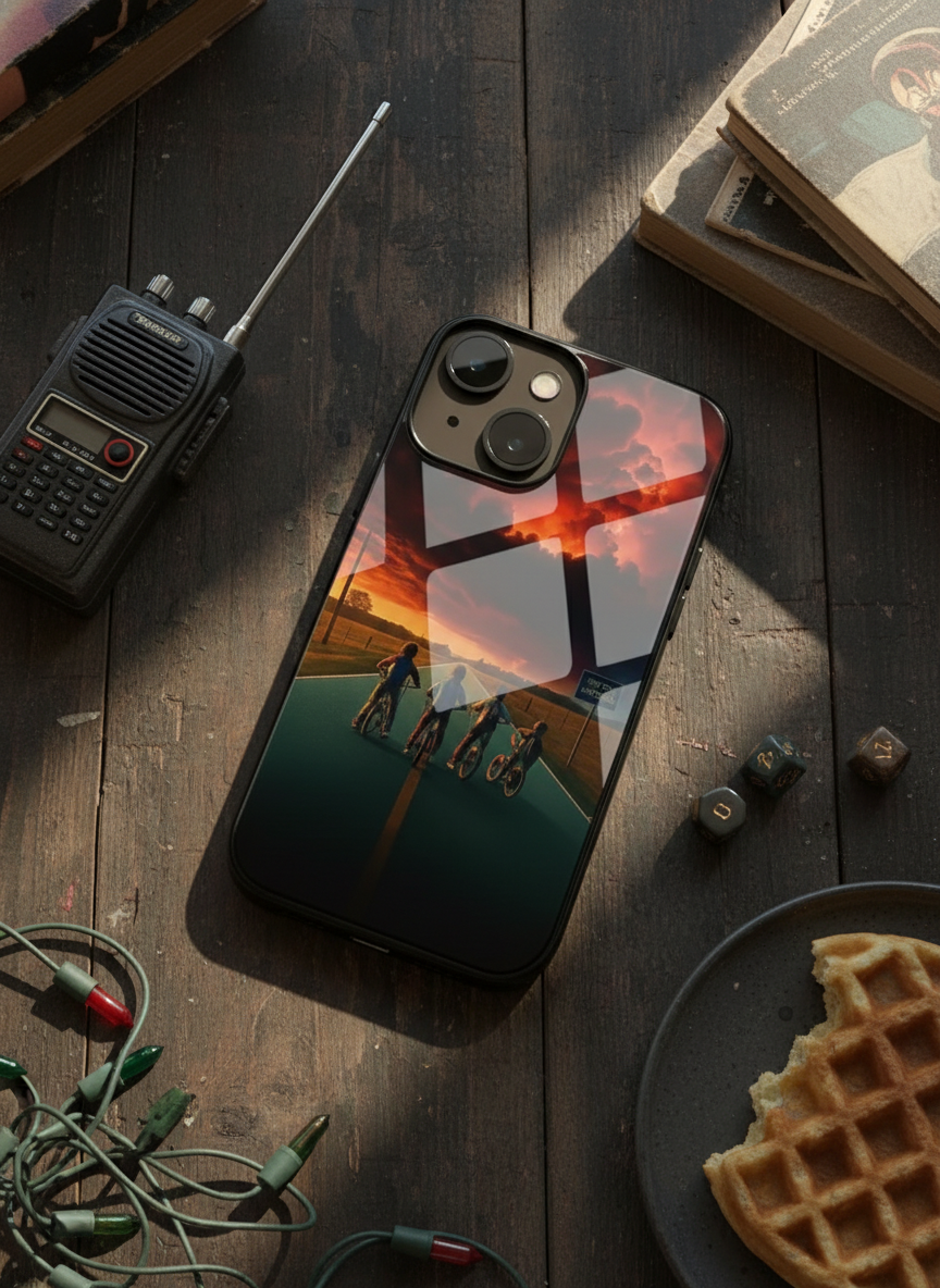 STRANGER THINGS- The Four Riders Premium Glass Back Cover For iPhone 11-17 Models