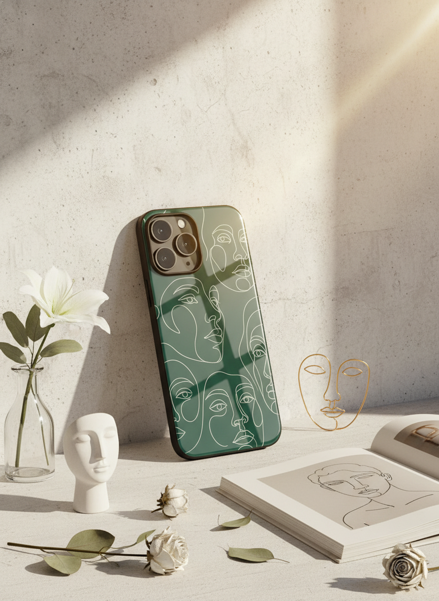 Line Art Lady  Premium Glass Back Cover For iPhone 11-17 Models