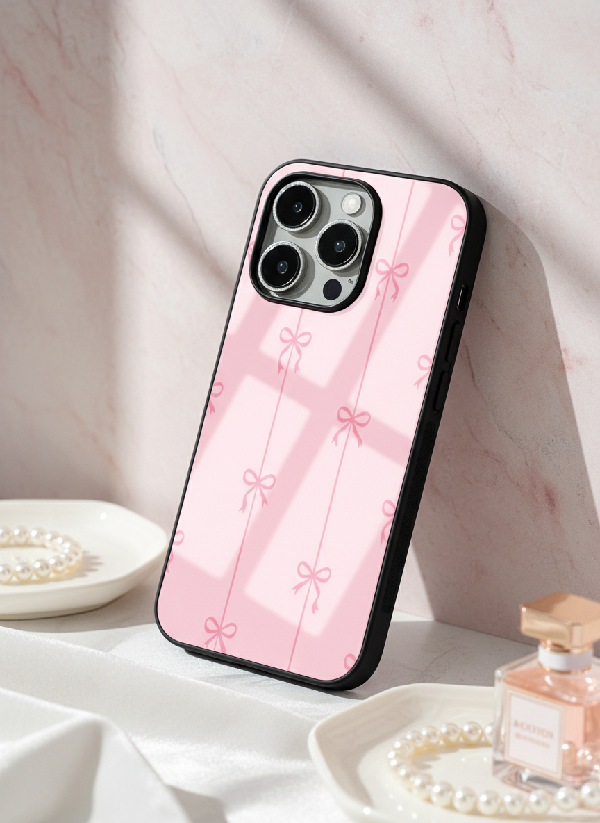 Bows Stripes Premium Glass Back Cover For iPhone 11-17 Models