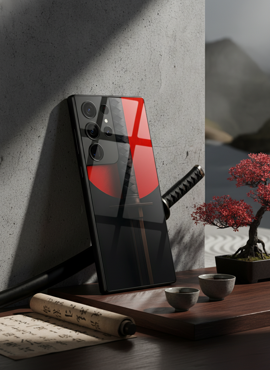 Katana Shot Abstract Premium Glass Back Cover For Galaxy S, A, M & F Series