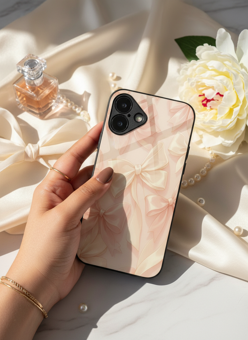 Silky Bows Sketch Premium Glass Back Cover For iPhone 11-17 Models