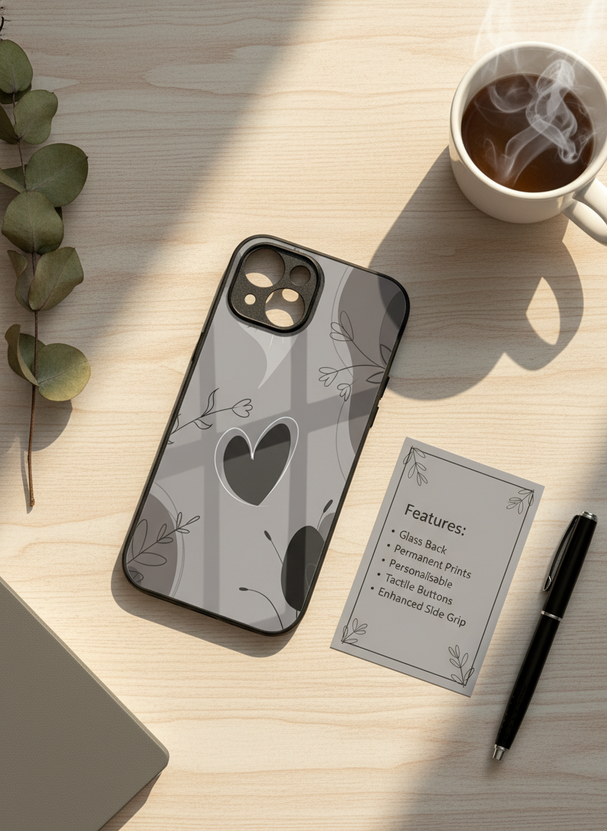 Muted Hearts Premium Glass Back Cover For iPhone 11-17 Models