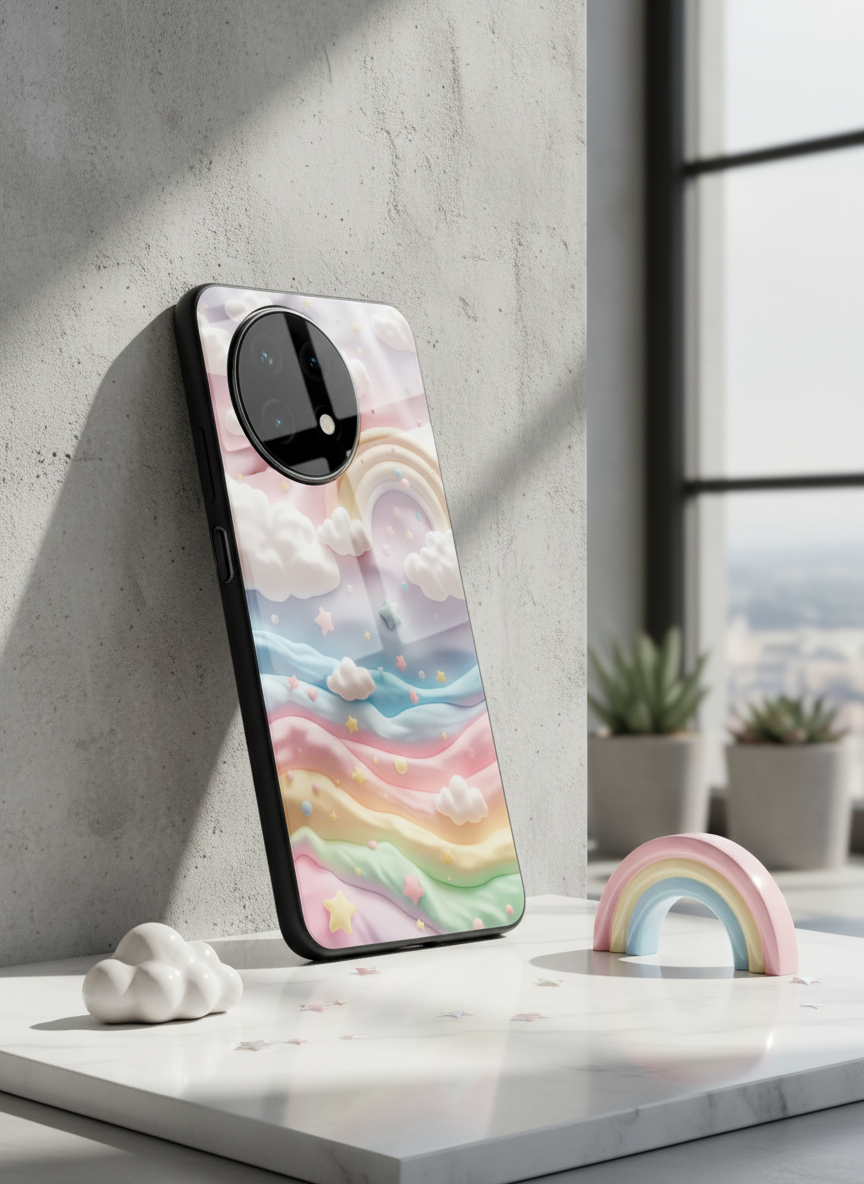 Whimsy Clouds Glass Back Cover For One Plus 13, 12, 11, 10, Nord Series