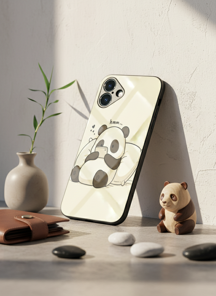 Hmm Panda Premium Glass Back Cover For iPhone 11-17 Models
