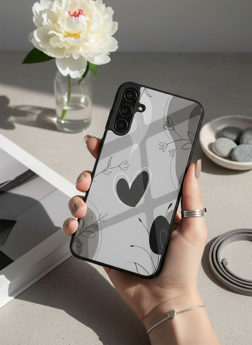 Muted Heart Premium Glass Back Cover For Galaxy S, A, M & F Series