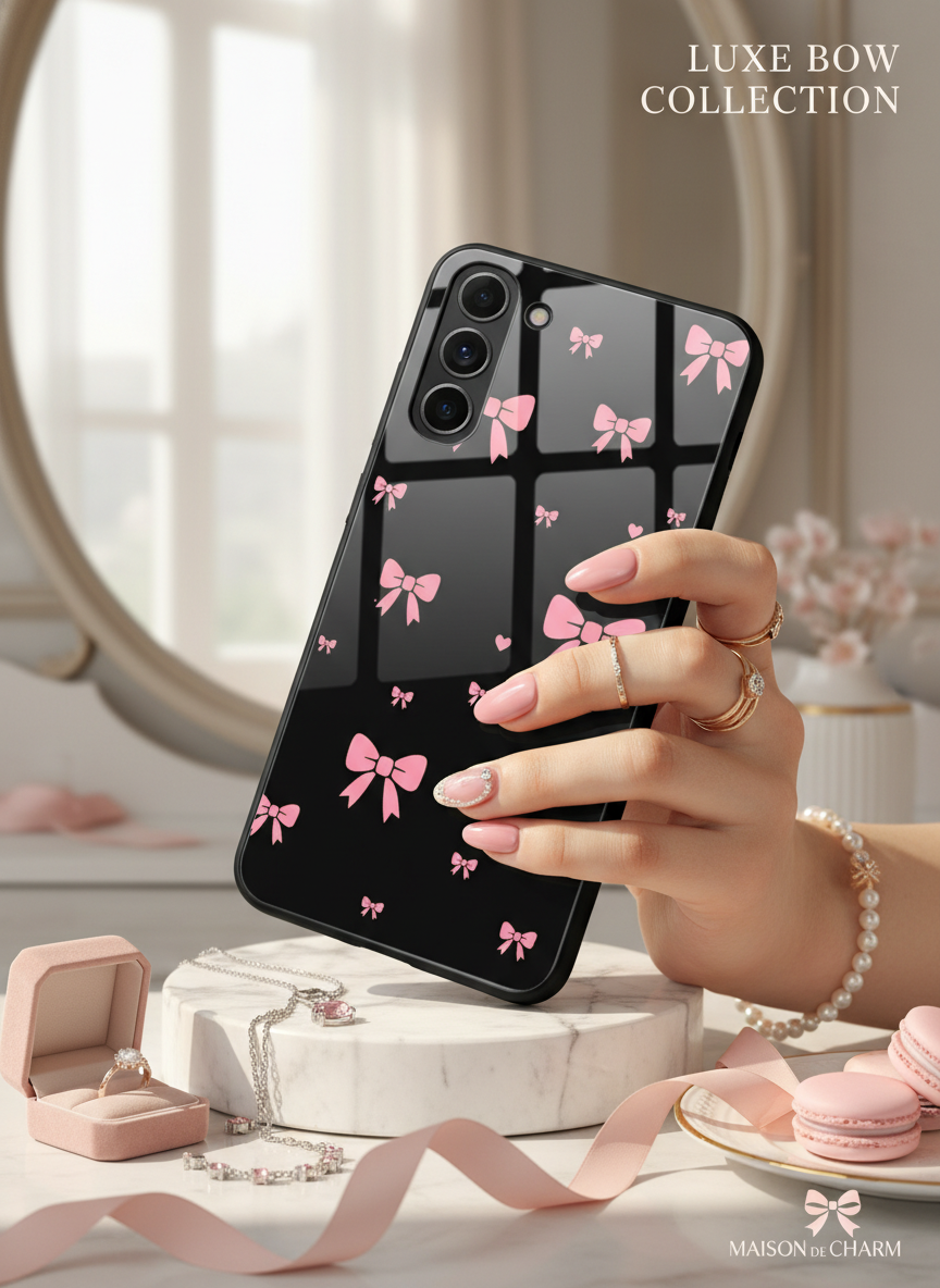 Dark Aesthetic Bows Premium Glass Back Cover For Galaxy S, A, M & F Series